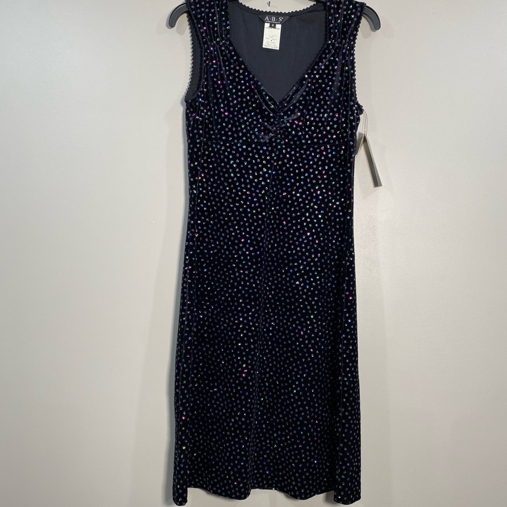 Vintage A.B.S by Allen Schwartz 90s MIDI Sparkle Black Dress